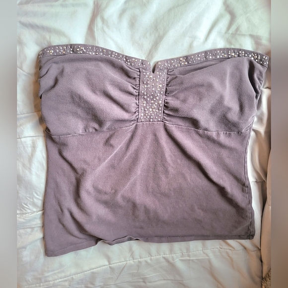 Express Vintage Y2K Gray Tube Top w/Sweetheart + Studded neckline MED. - Picture 4 of 12